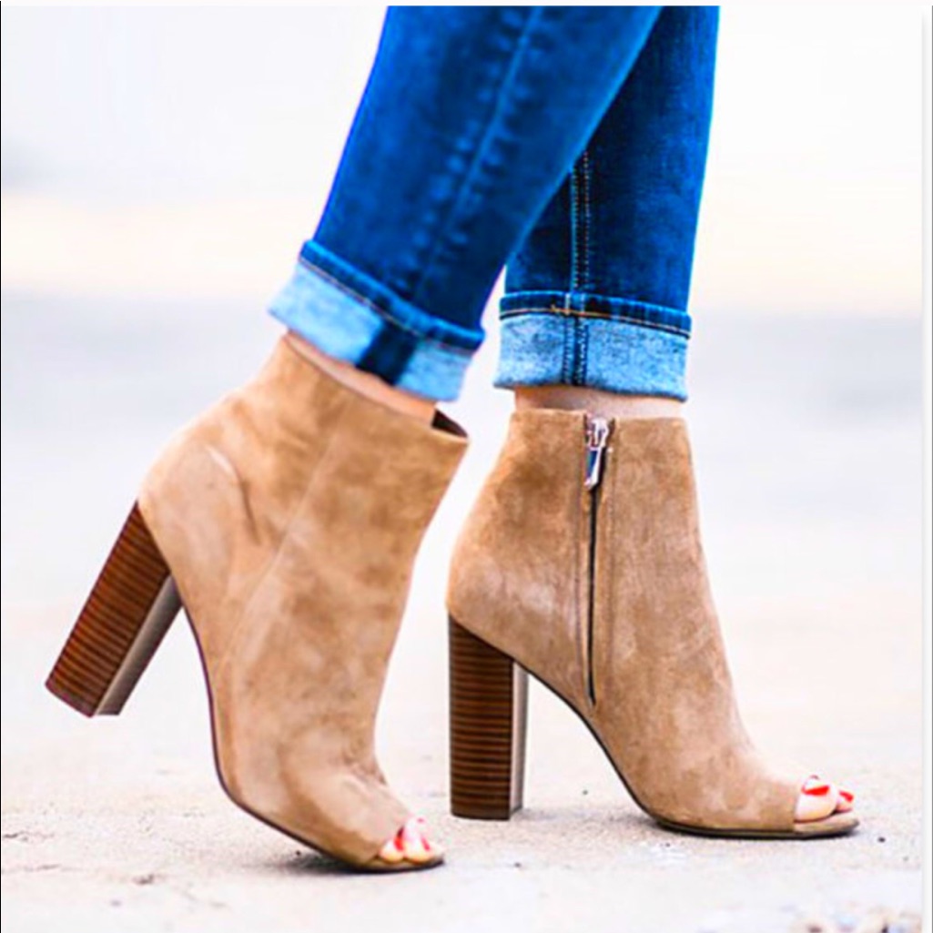 Sam Edelman Yarin Peep Toe Leather Suede Bootie Tan Size 10 Boho Coastal Cowgirl